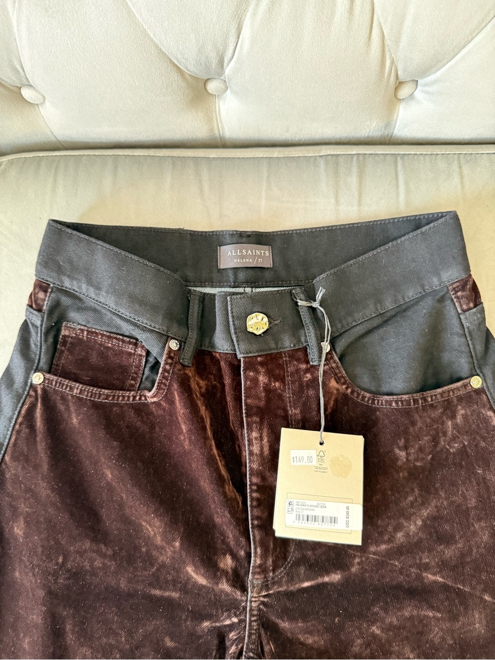 AllSaints Helena Flocked Barrel Jean